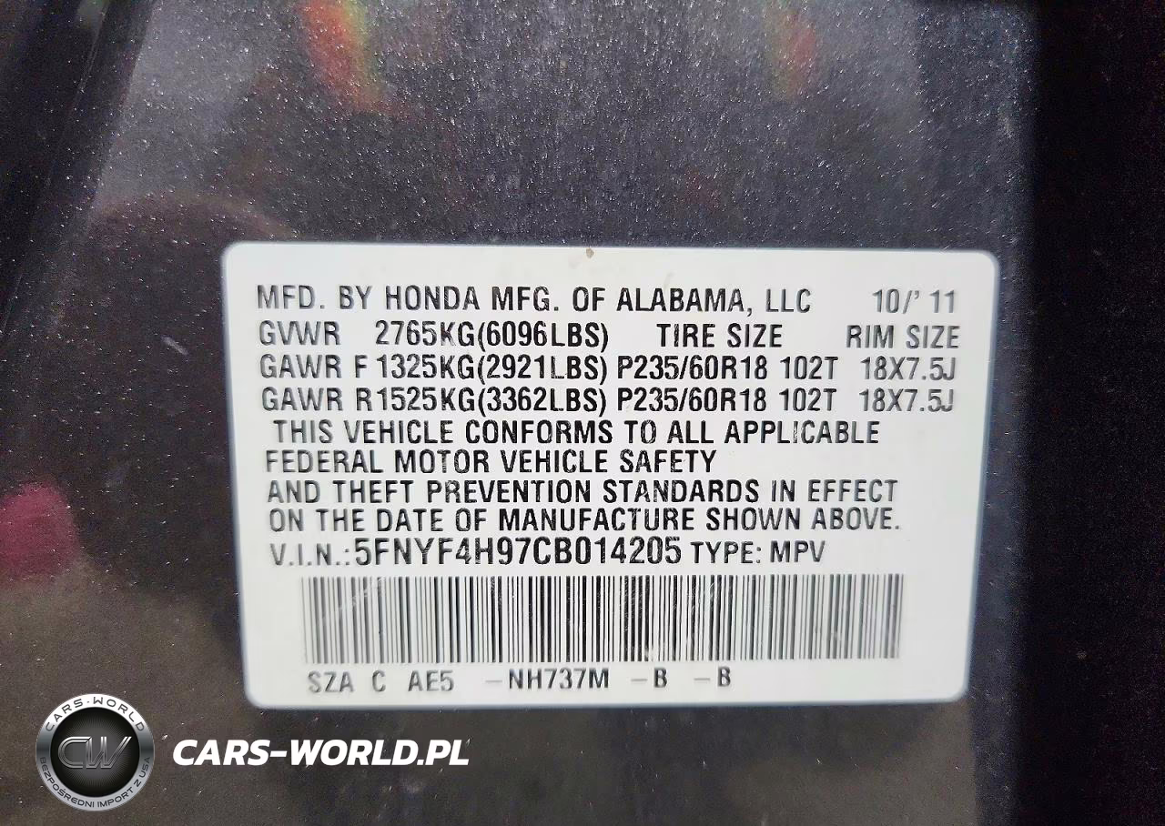 2012 Honda Pilot Touring VIN:5FNYF4H97CB014205 - 14