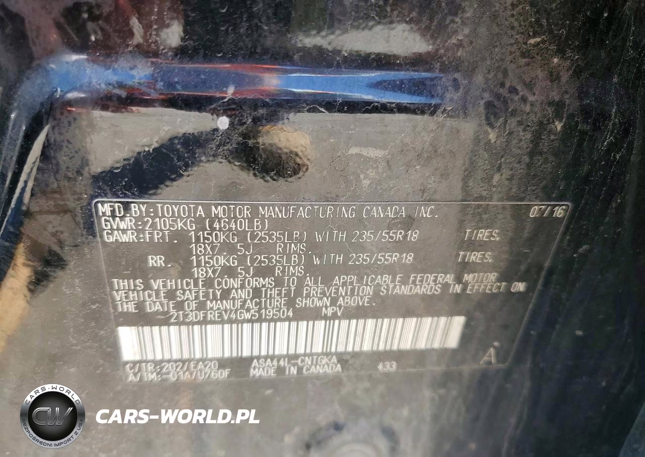 2016 Toyota Rav4 VIN:2T3DFREV4GW519504 - 13