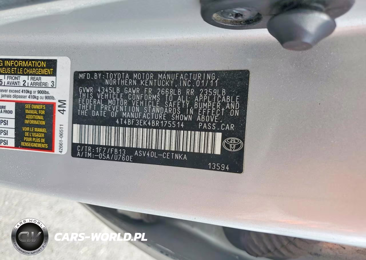 2011 Toyota Camry Le VIN:4T4BF3EK4BR175514 - 12
