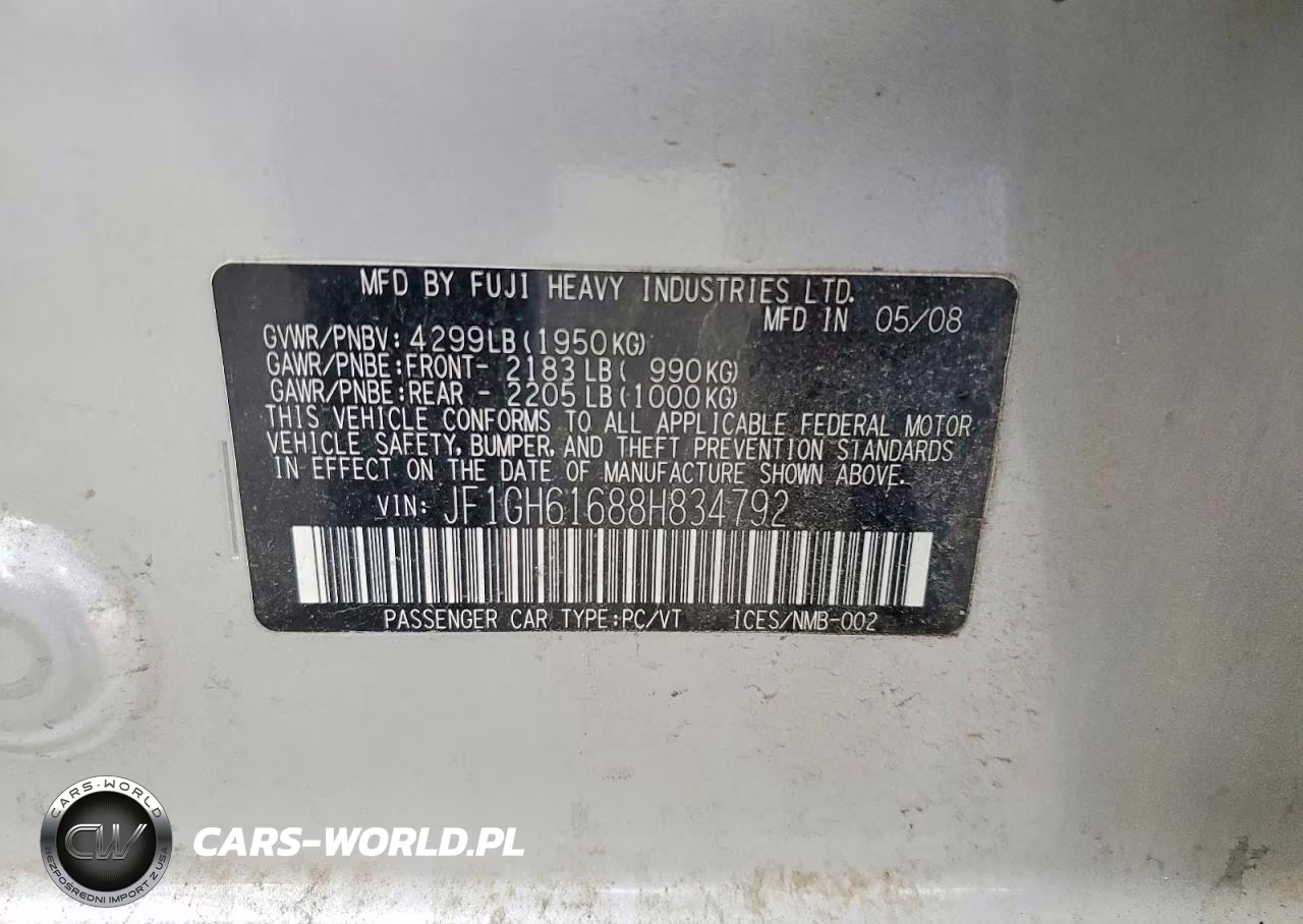 2008 Subaru Impreza 2.5I VIN:JF1GH61688H834792 - 12