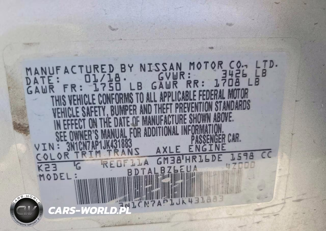 2018 Nissan Versa Sv VIN:3N1CN7AP1JK431883 - 13