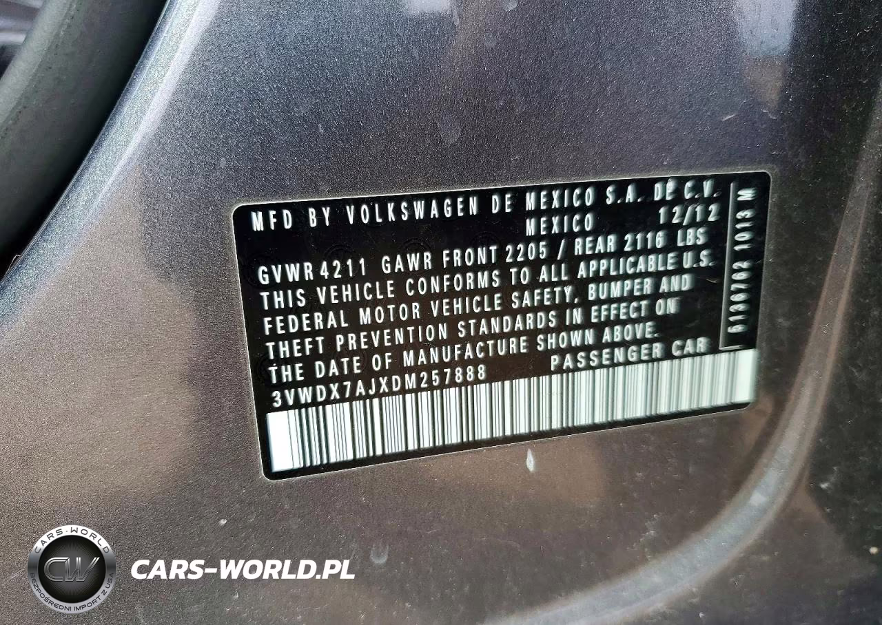 2013 Volkswagen Jetta Se VIN:3VWDX7AJXDM257888 - 12