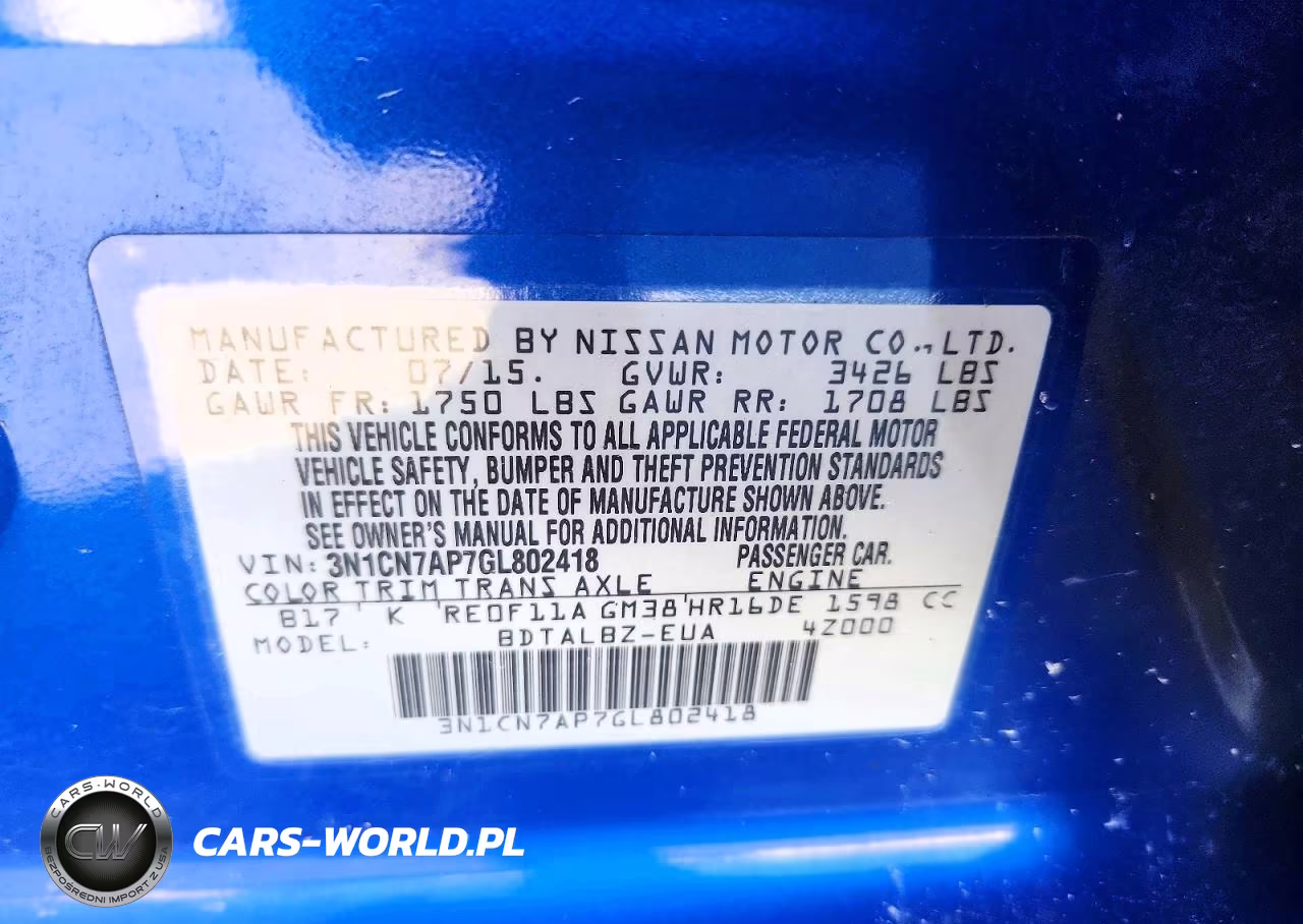 2016 Nissan Versa 1.6 Sv VIN:3N1CN7AP7GL802418 - 12