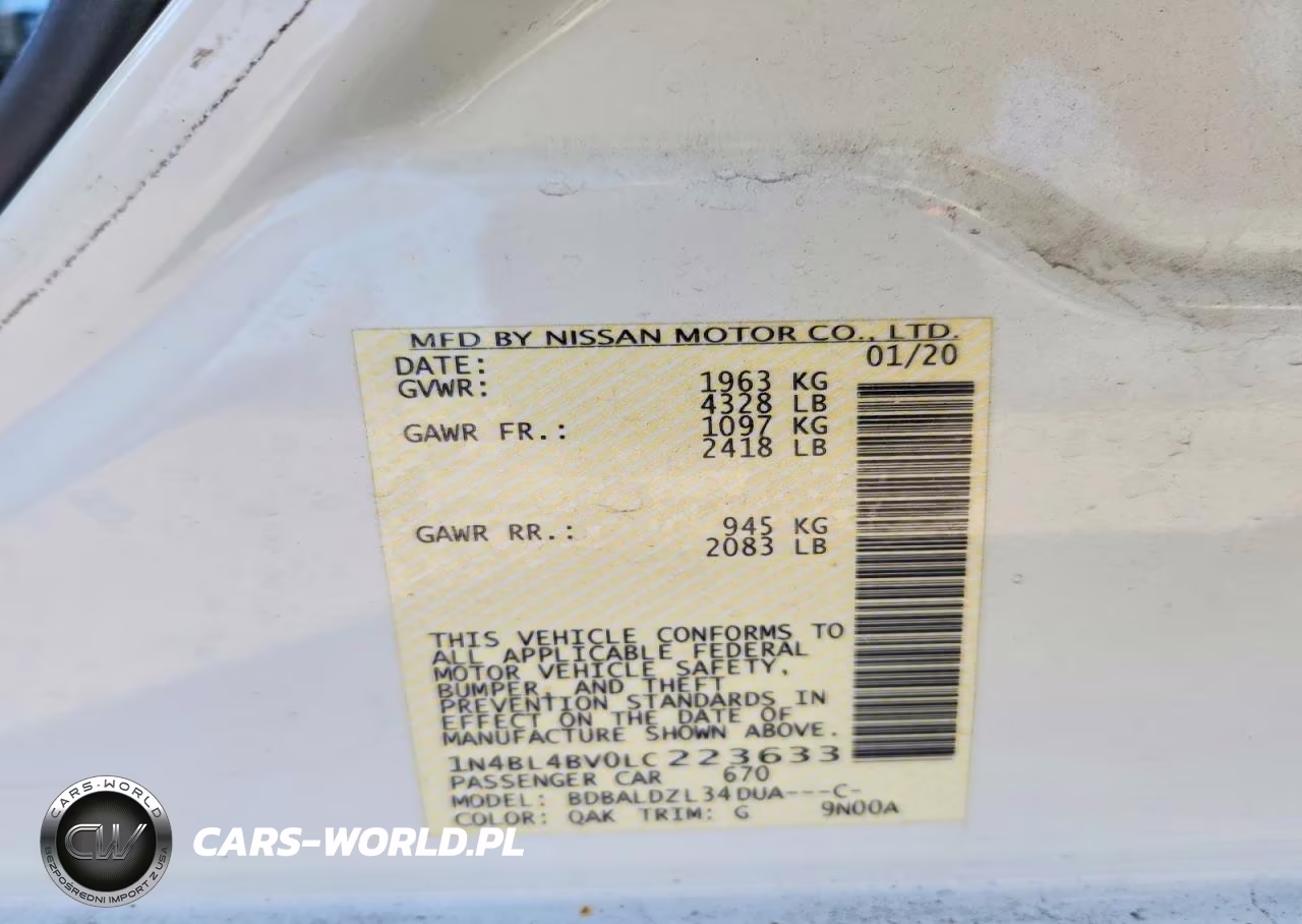2020 Nissan Altima 2.5 S VIN:1N4BL4BV0LC223633 - 13