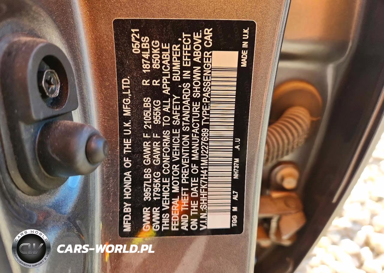 2021 Honda Civic Sport VIN:SHHFK7H41MU227689 - 13