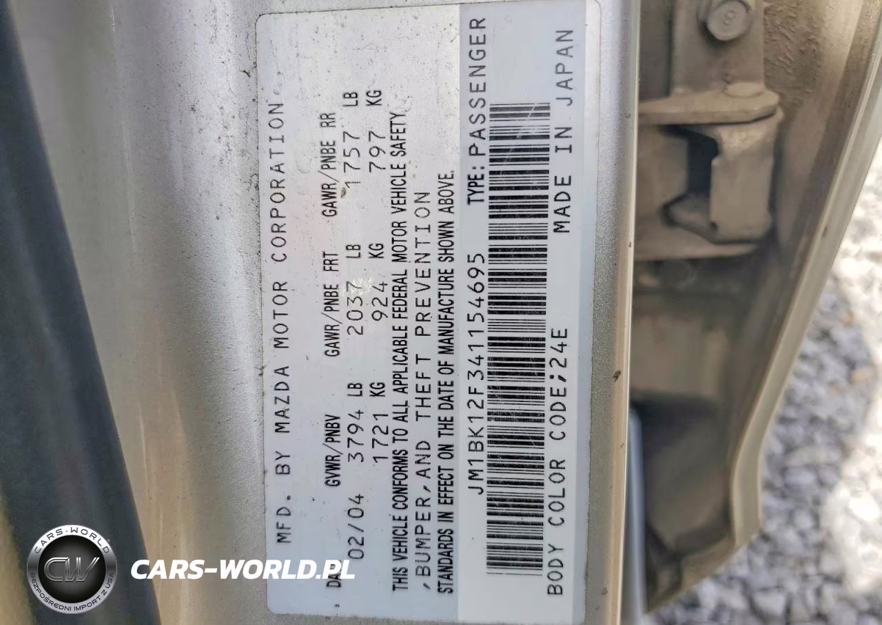 2004 Mazda 3 I VIN:JM1BK12F341154695 - 12