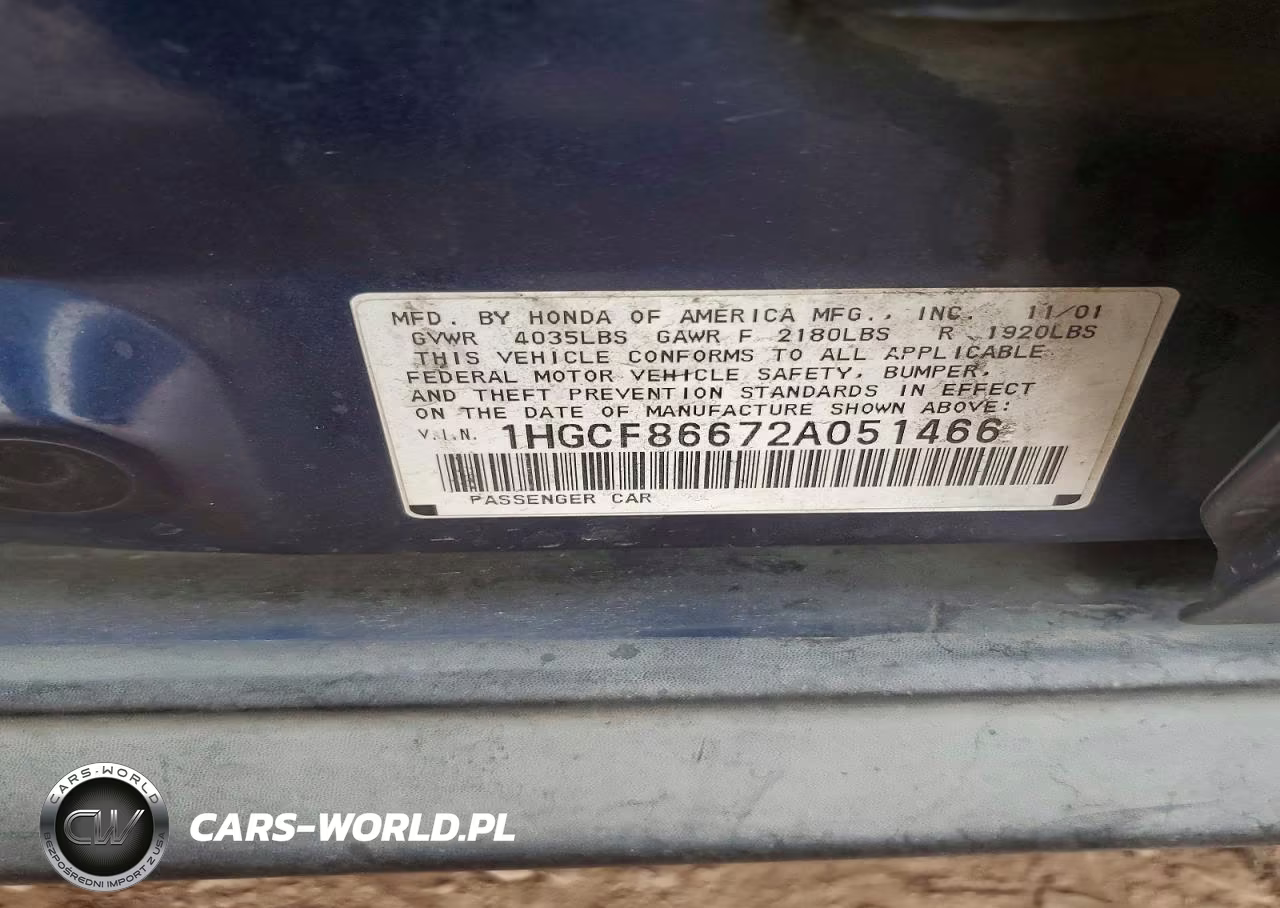 2002 Honda Accord Value VIN:1HGCF86672A051466 - 12