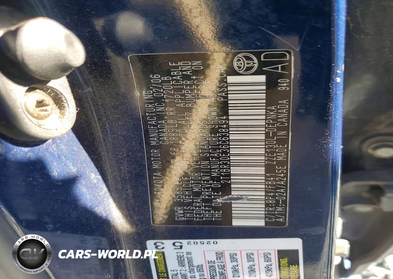 2006 Toyota Corolla Le VIN:2T1BR30E36C638494 - 12
