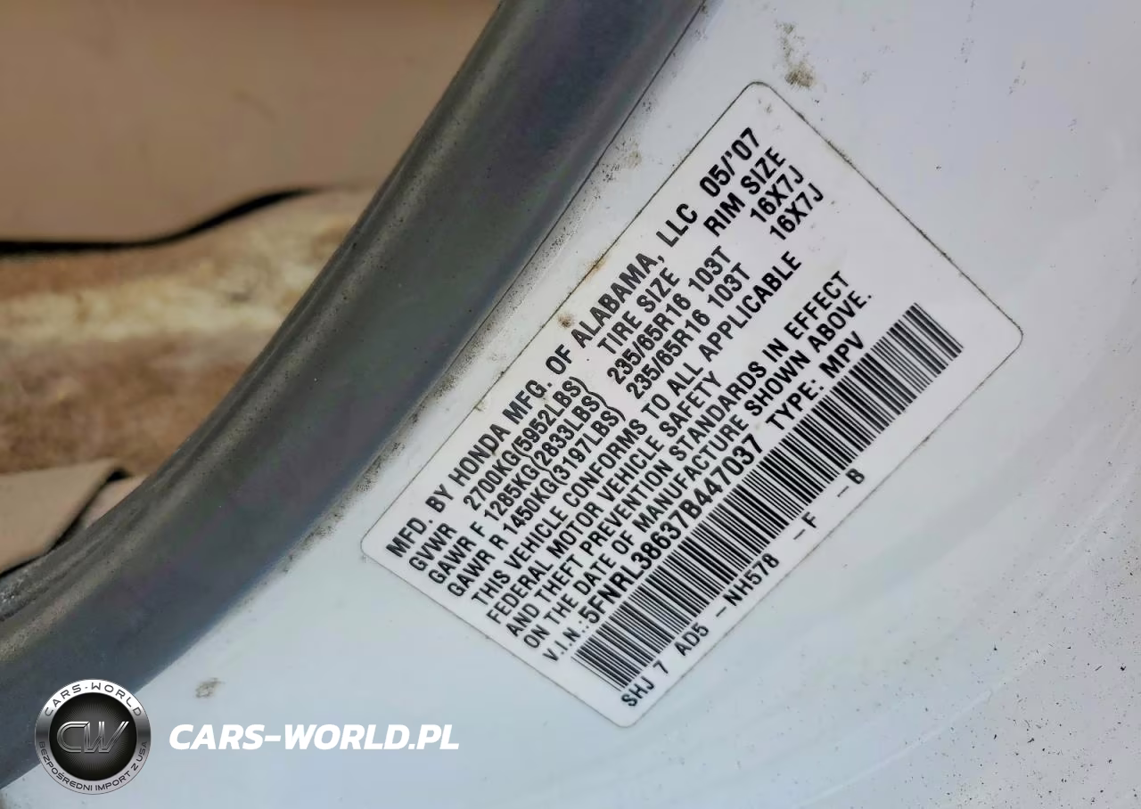 2007 Honda Odyssey Exl VIN:5FNRL38637B447037 - 13