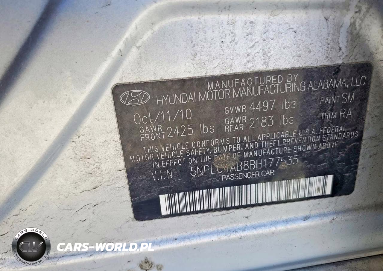 2011 Hyundai Sonata VIN:5NPEC4AB8BH177535 - 12
