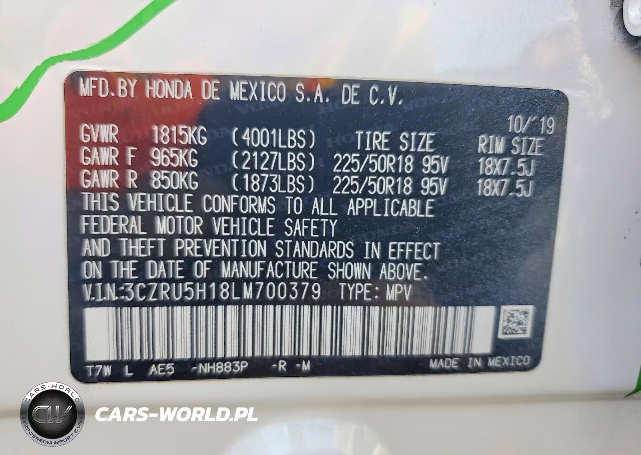 2020 Honda Hr-V Sport VIN:3CZRU5H18LM700379 - 13
