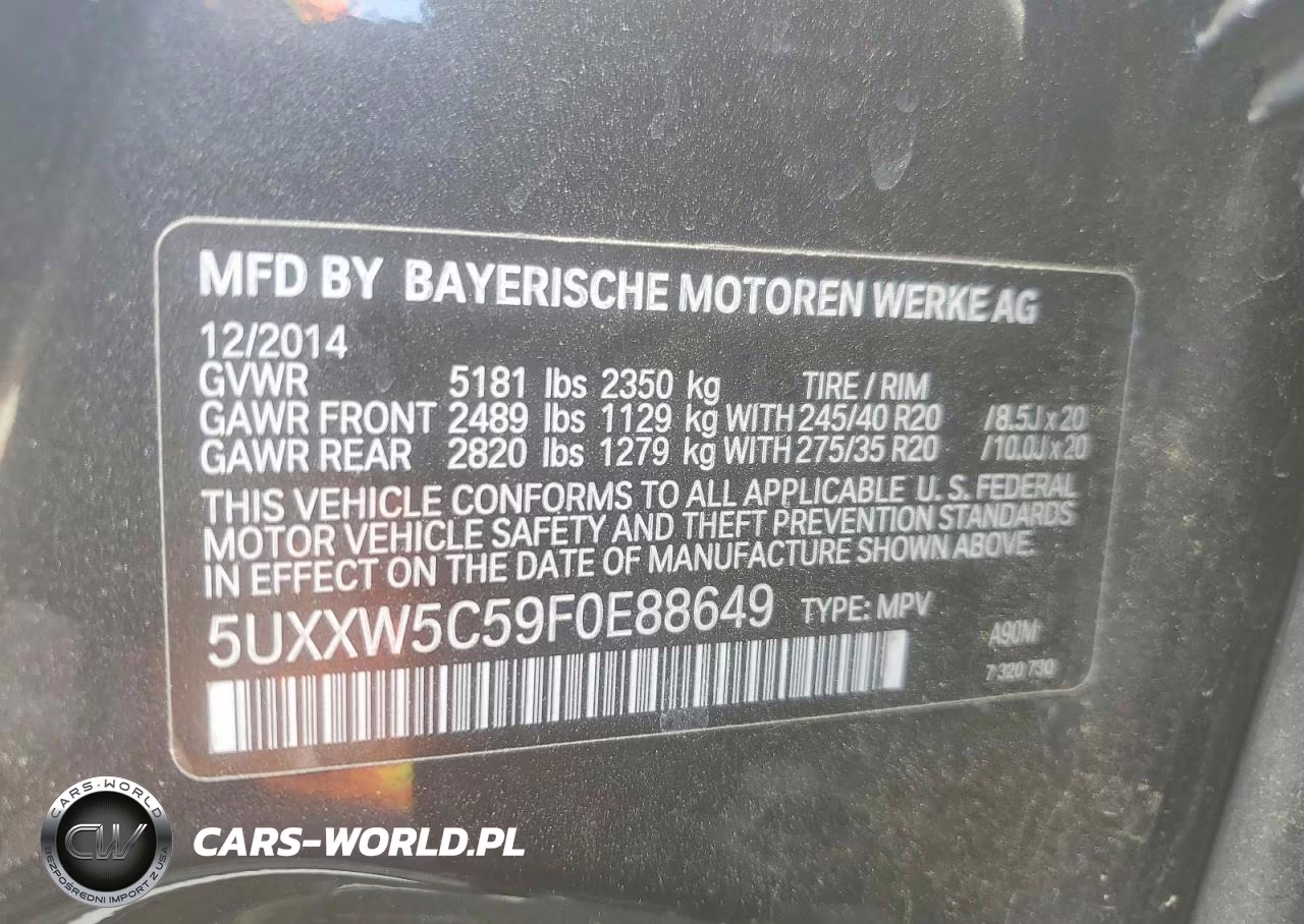 2015 BMW X4 xDrive35I VIN:5UXXW5C59F0E88649 - 13