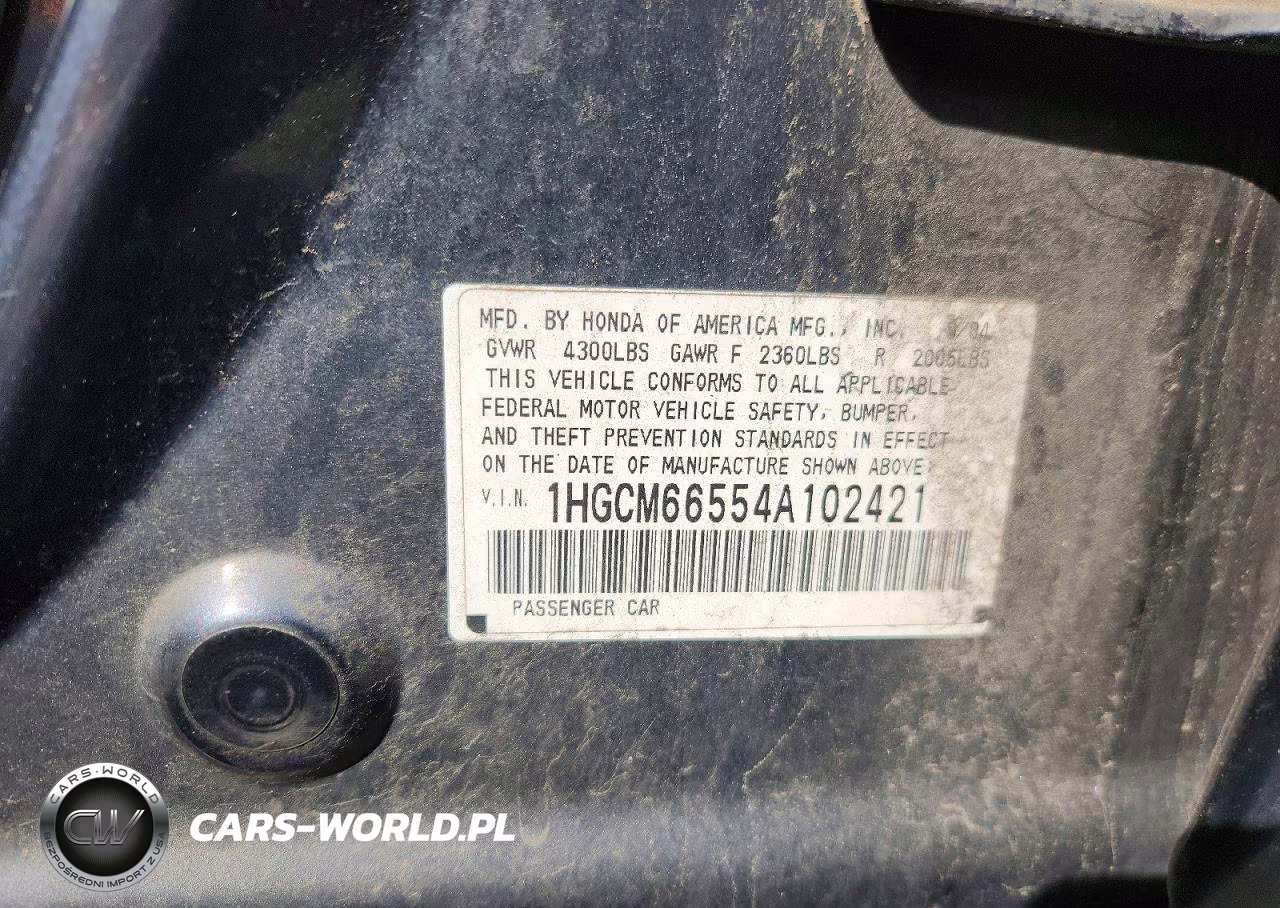 2004 Honda Accord Ex VIN:1HGCM66554A102421 - 12