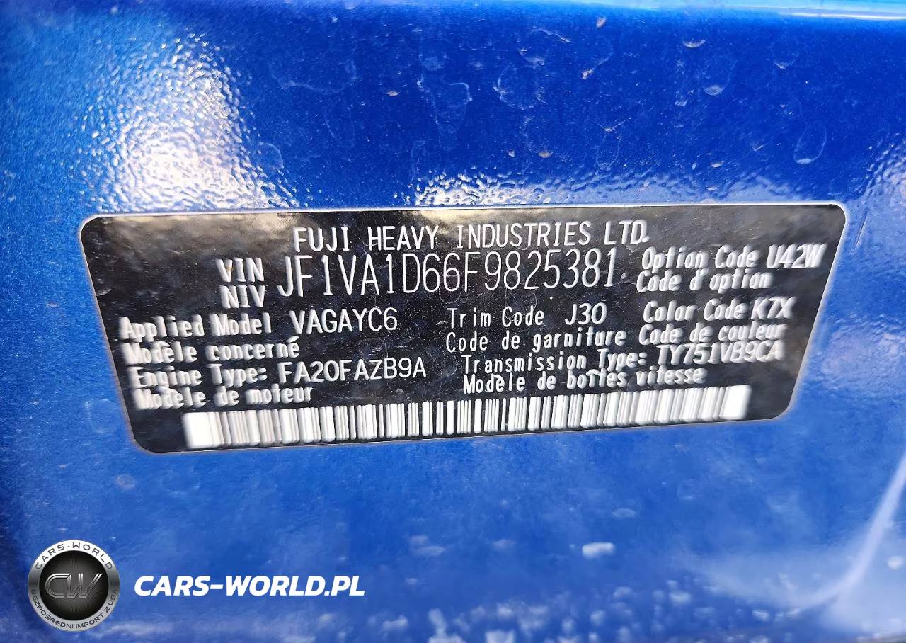 2015 Subaru Wrx Premium VIN:JF1VA1D66F9825381 - 12