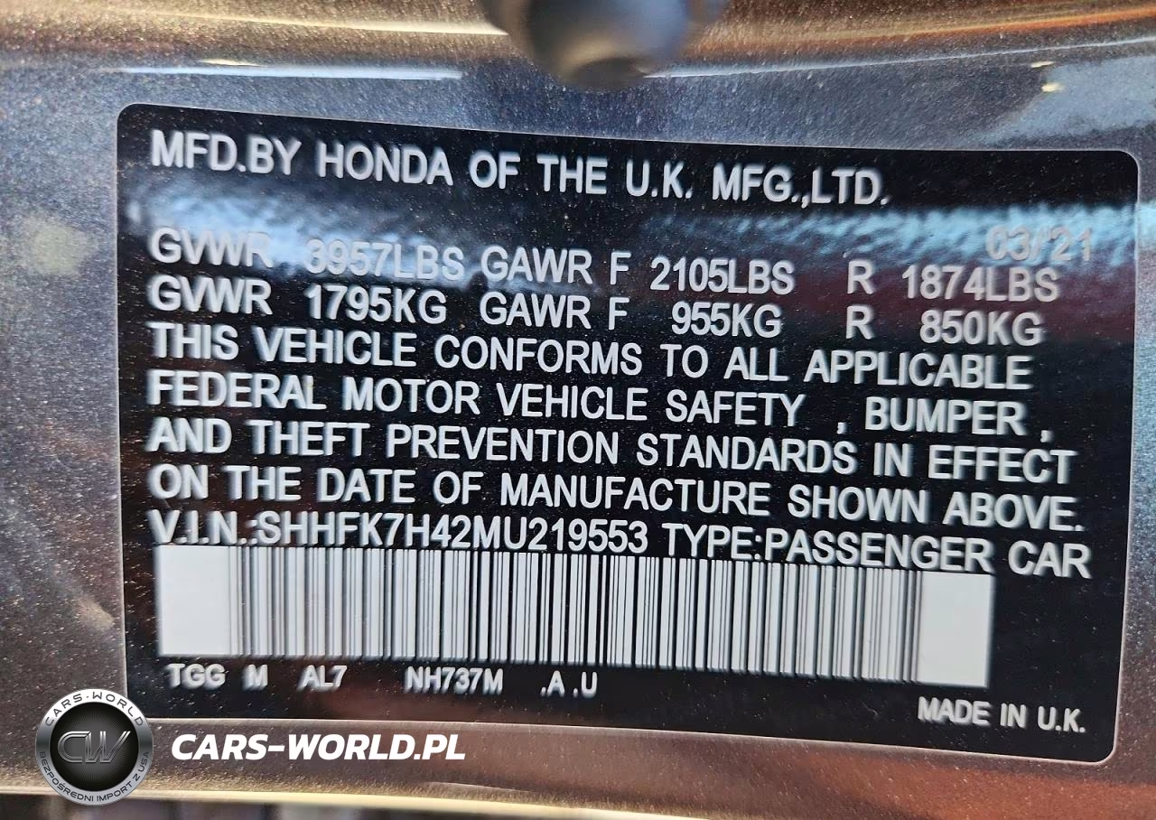 2021 Honda Civic Sport VIN:SHHFK7H42MU219553 - 13