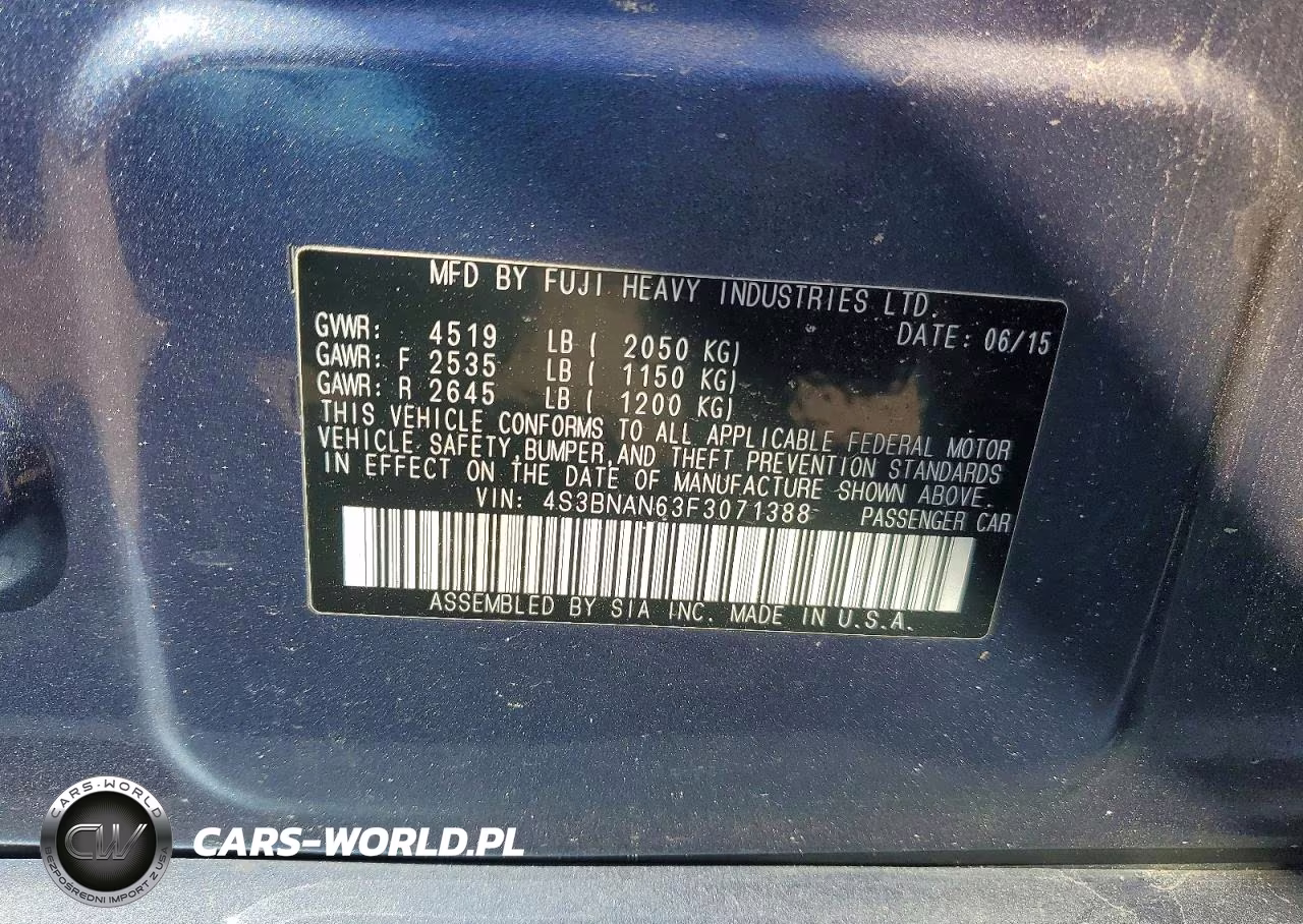2015 Subaru Legacy 2.5I Limited VIN:4S3BNAN63F3071388 - 12