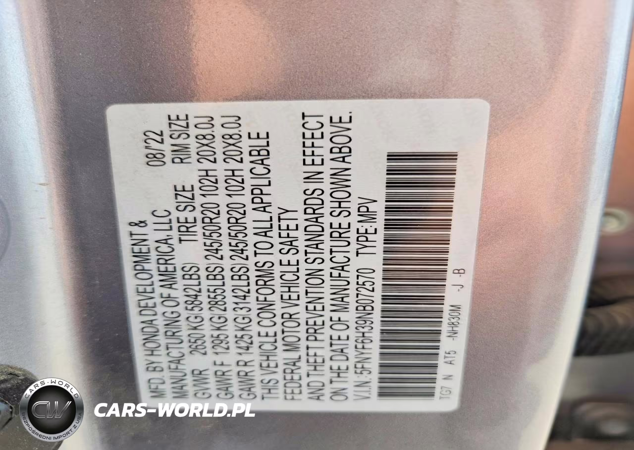 2022 Honda Pilot Sport VIN:5FNYF6H39NB072570 - 14