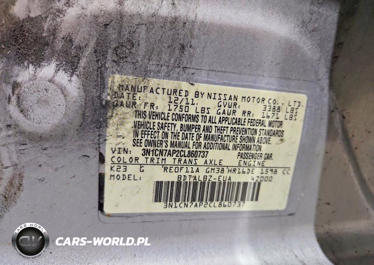2012 Nissan Versa 1.6 S VIN:3N1CN7AP2CL860737 - 12
