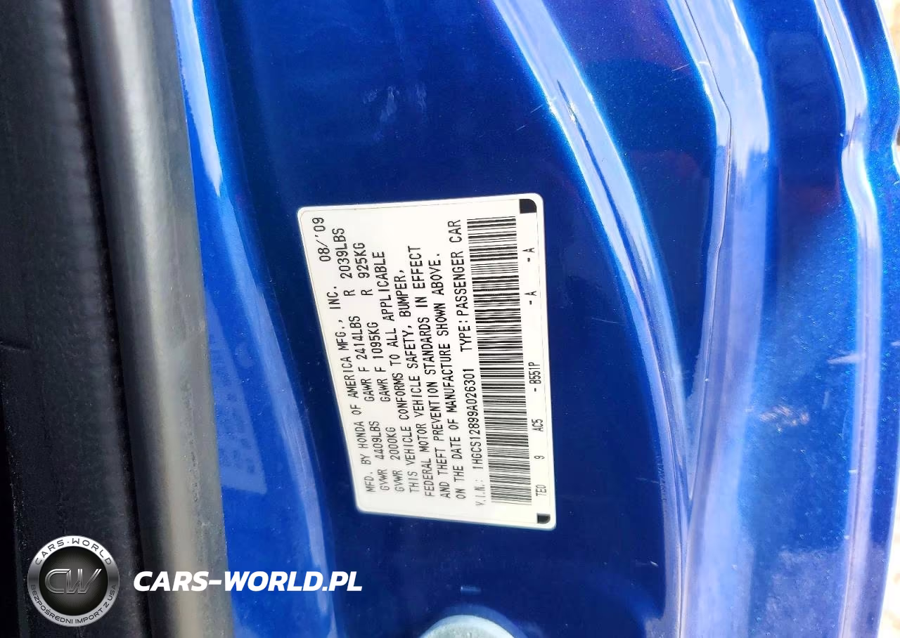 2009 Honda Accord Exl VIN:1HGCS12899A026301 - 12