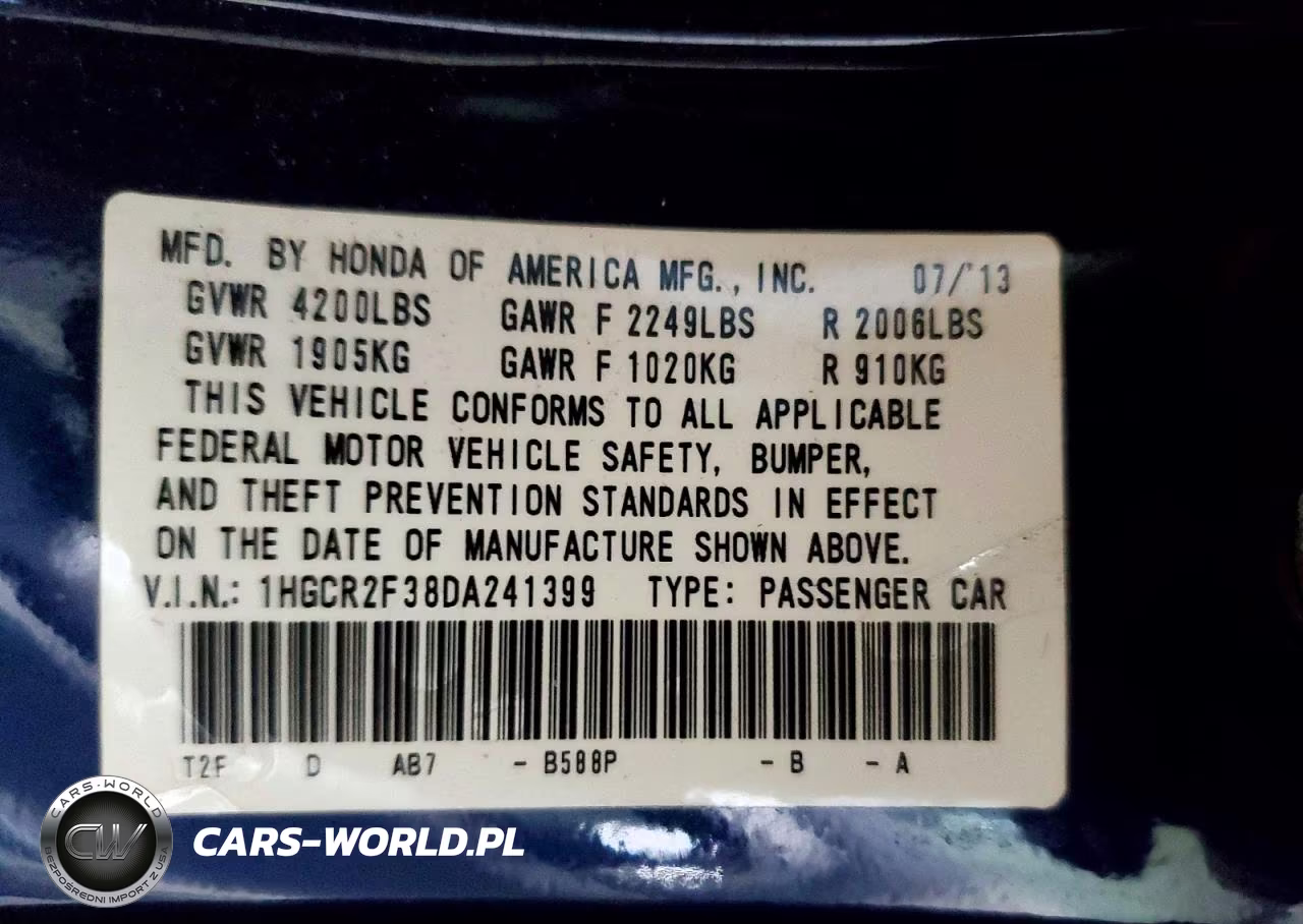 2013 Honda Accord Lx VIN:1HGCR2F38DA241399 - 13