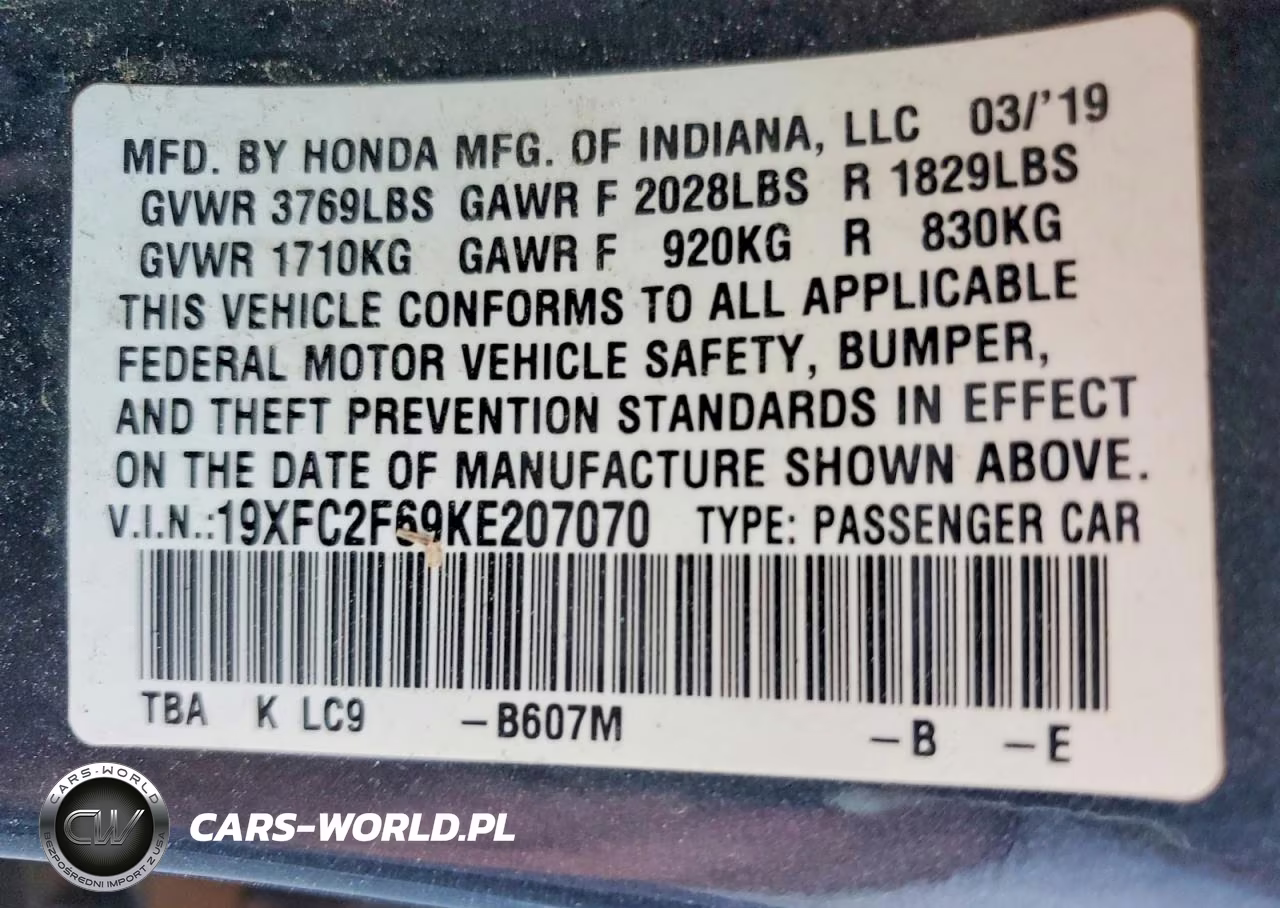 2019 Honda Civic Lx VIN:19XFC2F69KE207070 - 12