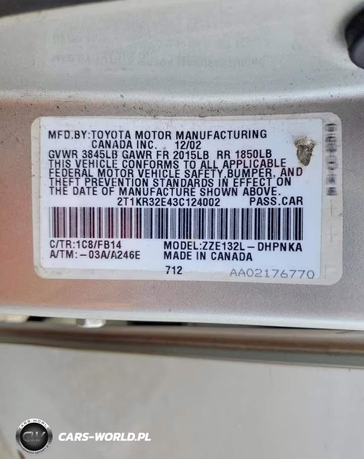 2003 Toyota Matrix Xr VIN:2T1KR32E43C124002 - 12