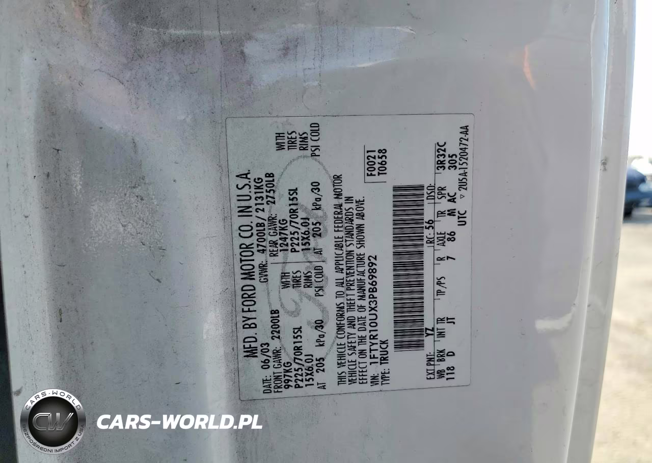 2003 Ford Ranger VIN:1FTYR10UX3PB69892 - 12