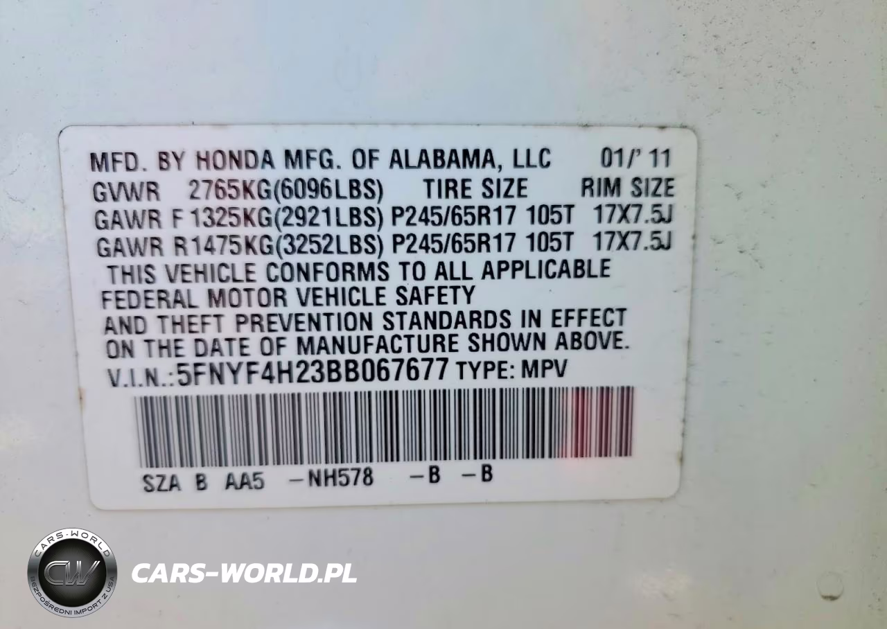 2011 Honda Pilot Lx VIN:5FNYF4H23BB067677 - 13