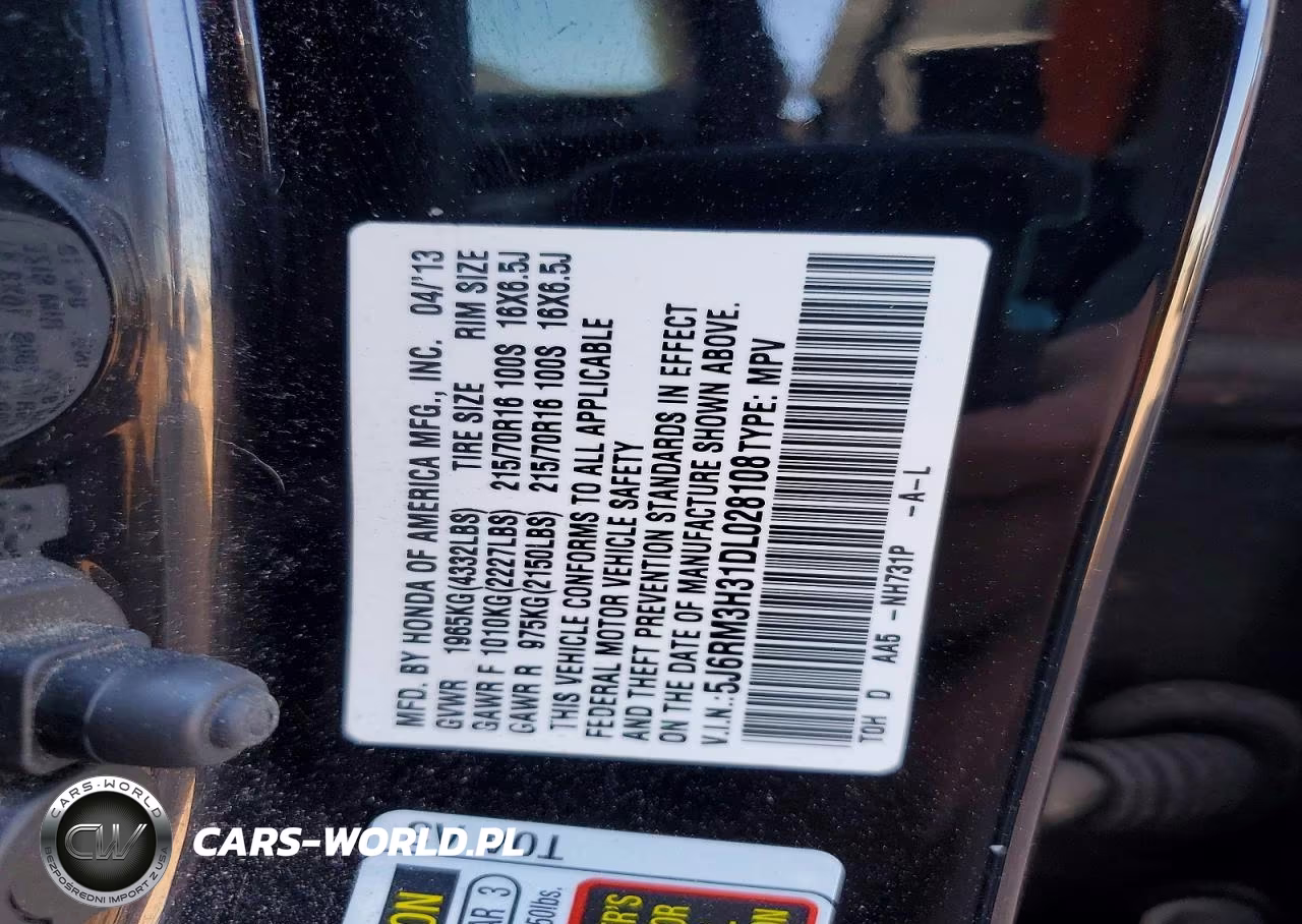 2013 Honda Cr-V Lx VIN:5J6RM3H31DL028108 - 13