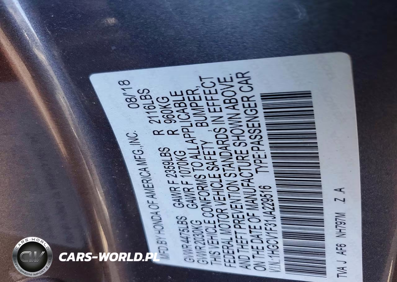 2018 Honda Accord Sport VIN:1HGCV1F31JA229516 - 12