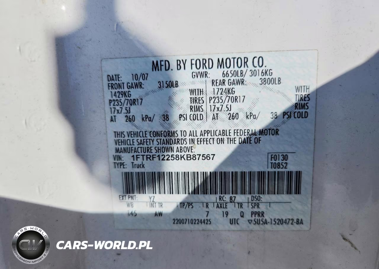 2008 Ford F150 VIN:1FTRF12258KB87567 - 12
