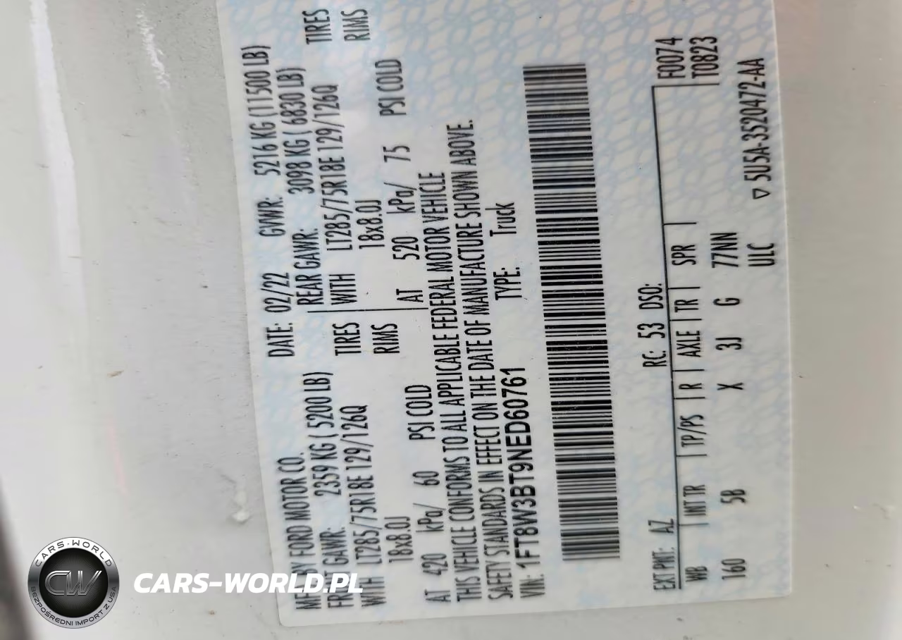 2022 Ford F350 Super Duty VIN:1FT8W3BT9NED60761 - 12