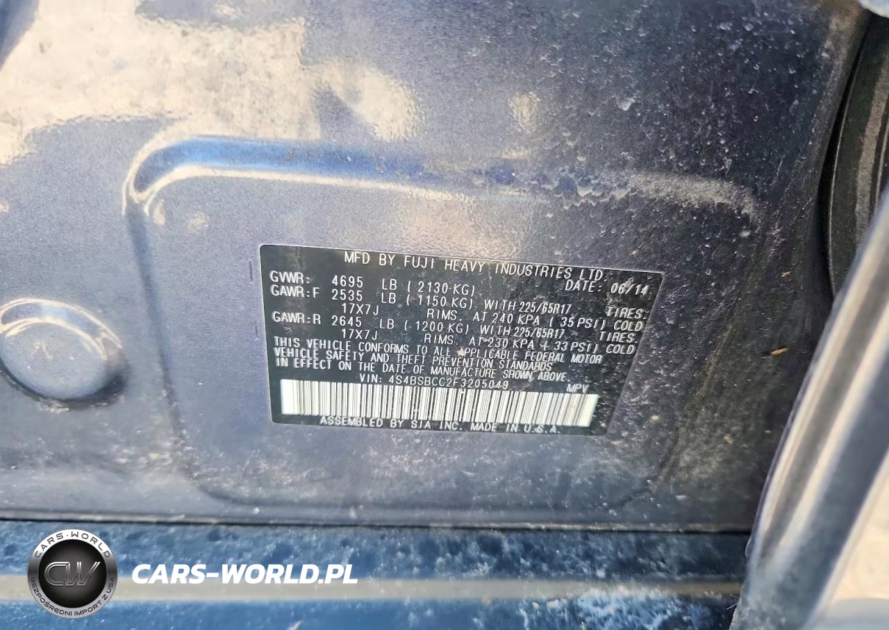 2015 Subaru Outback 2.5I Premium VIN:4S4BSBCC2F3205049 - 12