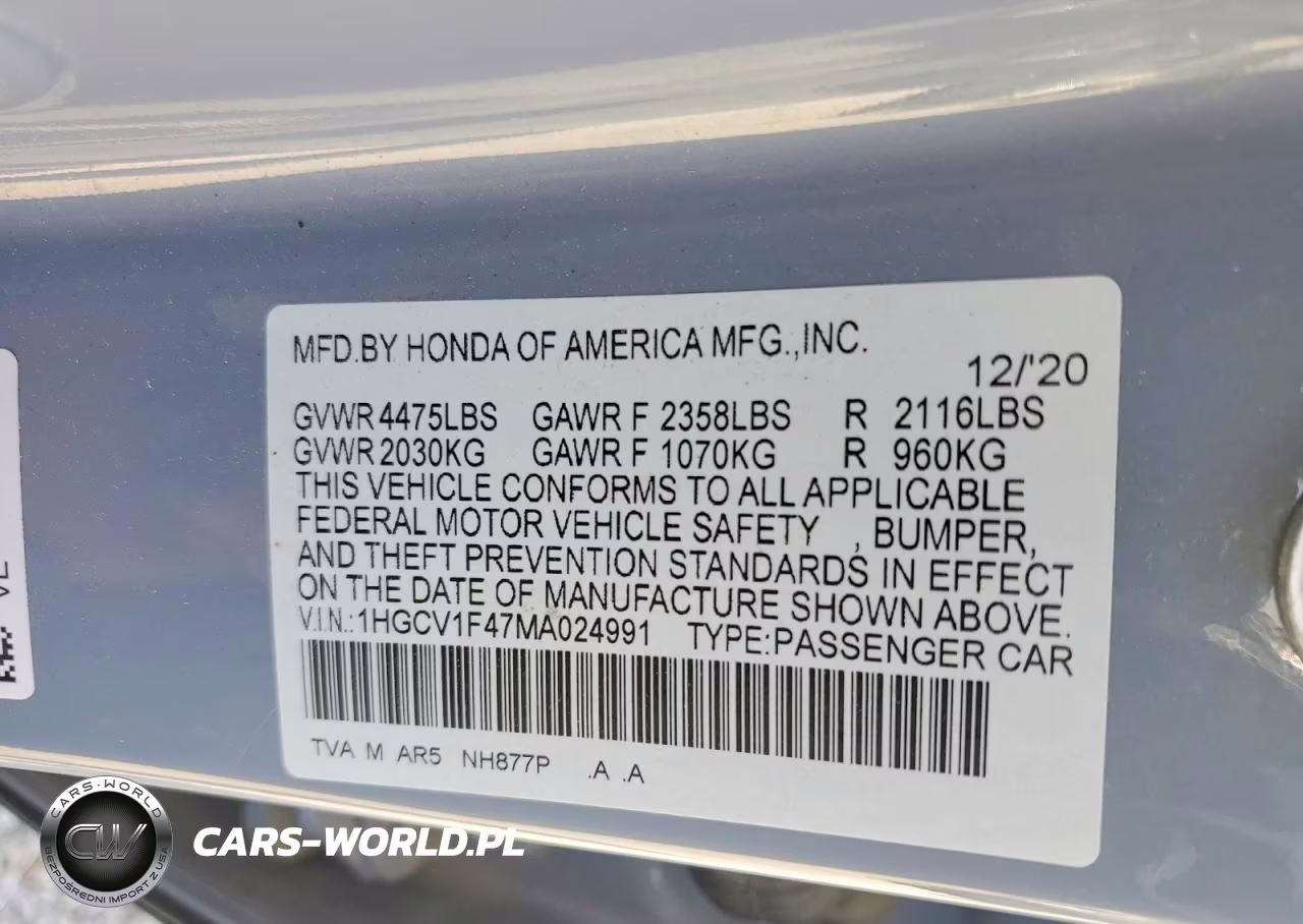 2021 Honda Accord Sport Se VIN:1HGCV1F47MA024991 - 13