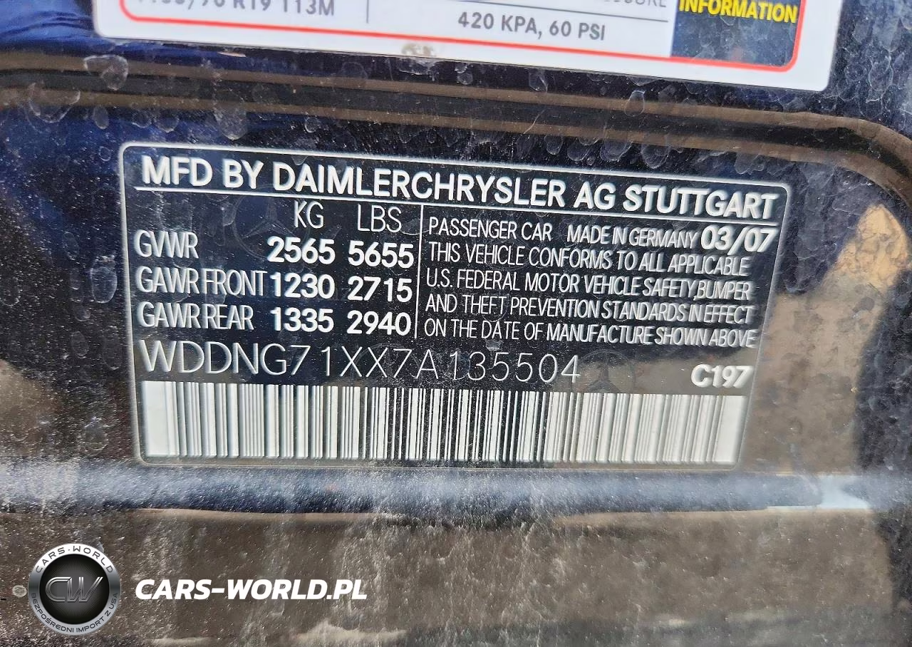 2007 Mercedes-Benz S 550 VIN:WDDNG71XX7A135504 - 12