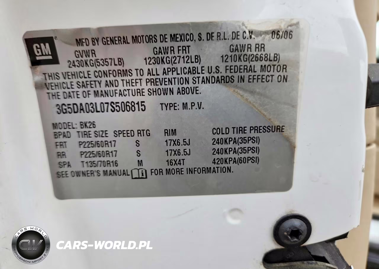 2007 Buick Rendezvous Cx VIN:3G5DA03L07S506815 - 13