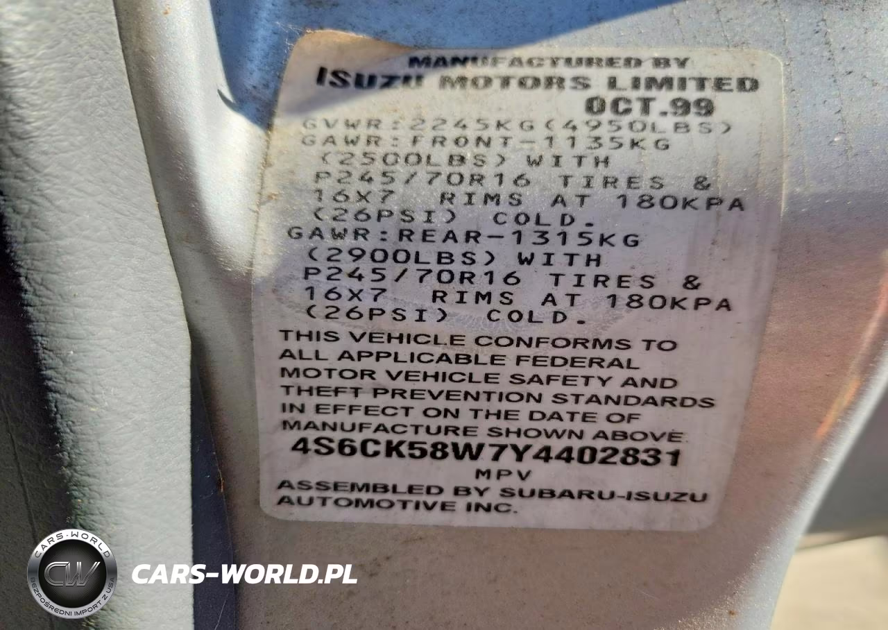 2000 Honda Passport Ex VIN:4S6CK58W7Y4402831 - 13