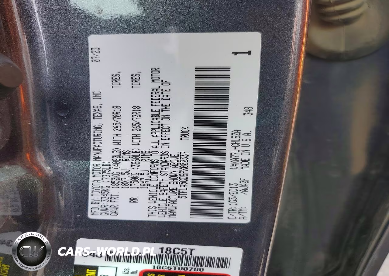2023 Toyota Tundra Sr5 VIN:5TFLA5GD8PX002337 - 12