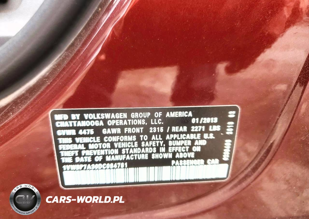 2013 Volkswagen Passat Se VIN:1VWBP7A30DC084781 - 12