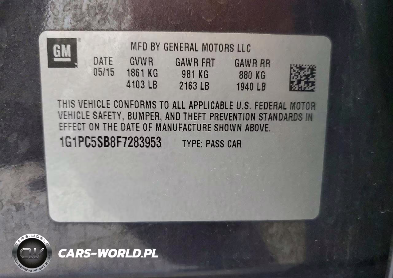 2015 Chevrolet Cruze Lt VIN:1G1PC5SB8F7283953 - 12