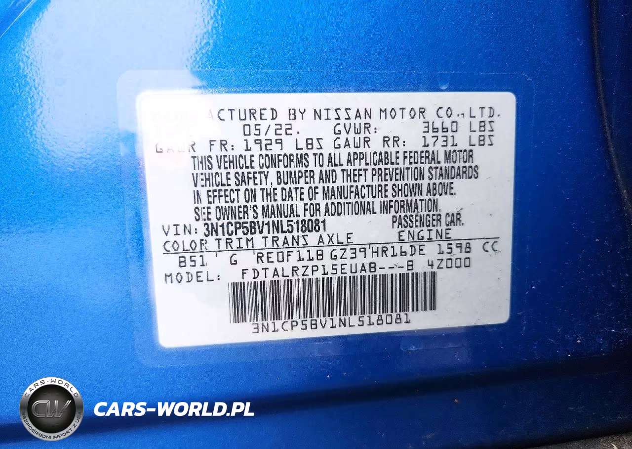 2022 Nissan Kicks S VIN:3N1CP5BV1NL518081 - 13