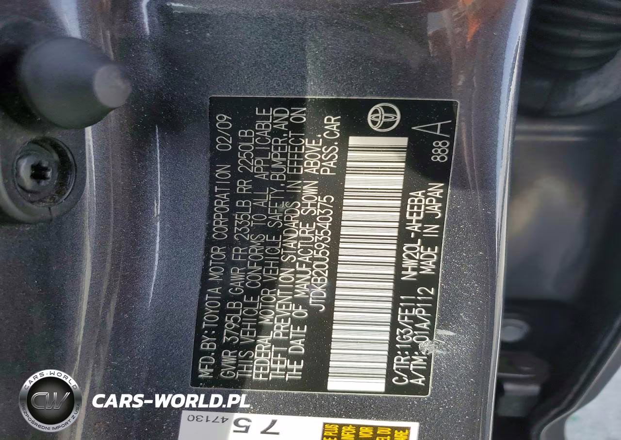 2009 Toyota Prius Base VIN:JTDKB20U593540375 - 12