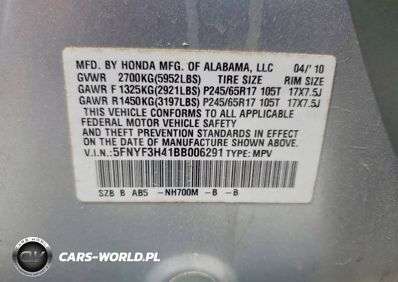 2011 Honda Pilot Ex VIN:5FNYF3H41BB006291 - 13