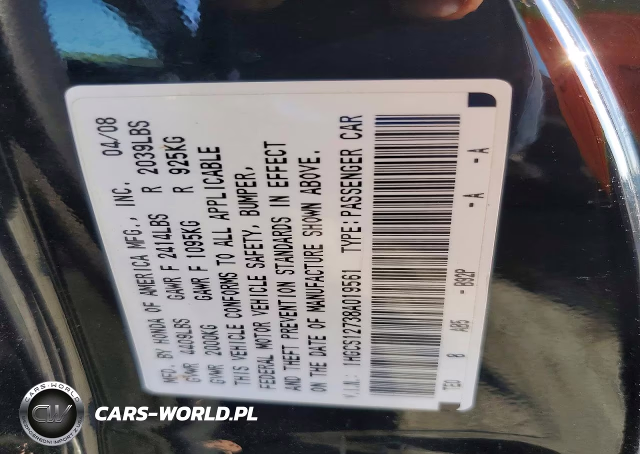 2008 Honda Accord Ex VIN:1HGCS12738A019561 - 12