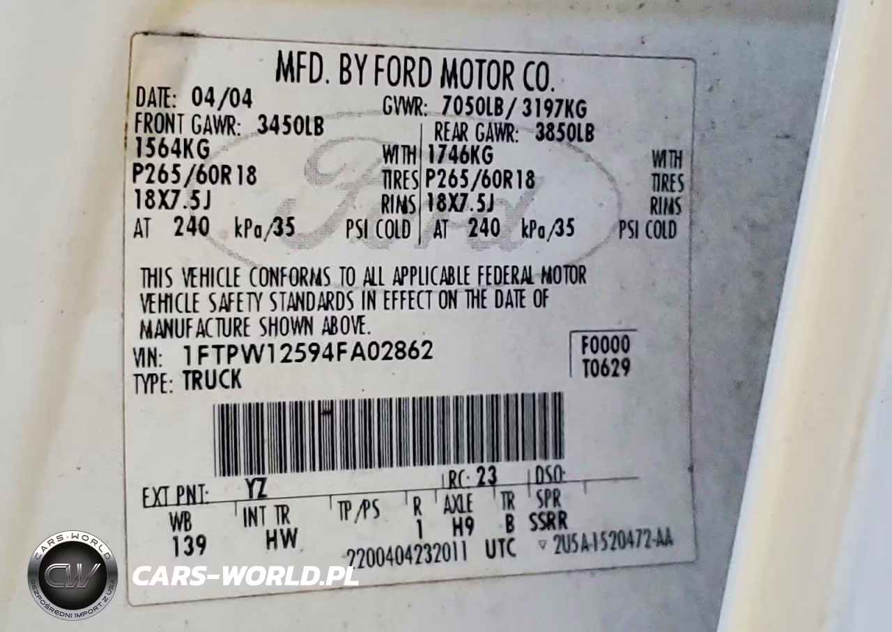 2004 Ford F150 Supercrew VIN:1FTPW12594FA02862 - 13