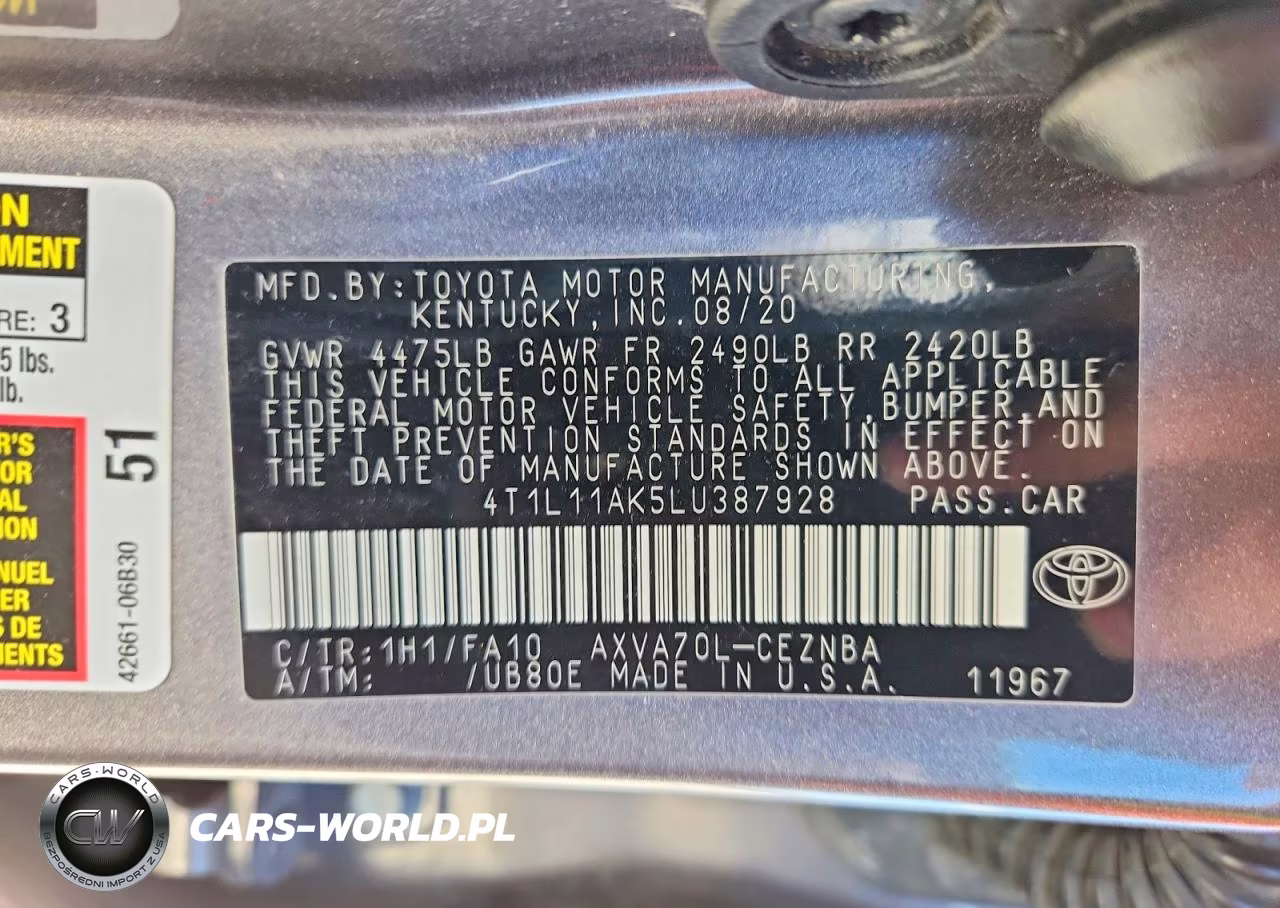 2020 Toyota Camry Le VIN:4T1L11AK5LU387928 - 13