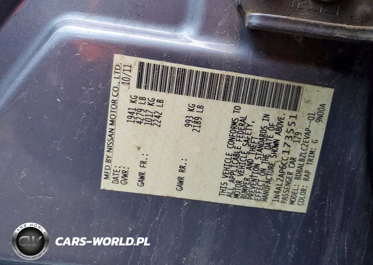 2012 Nissan Altima 2.5 VIN:1N4AL2AP6CC173551 - 12