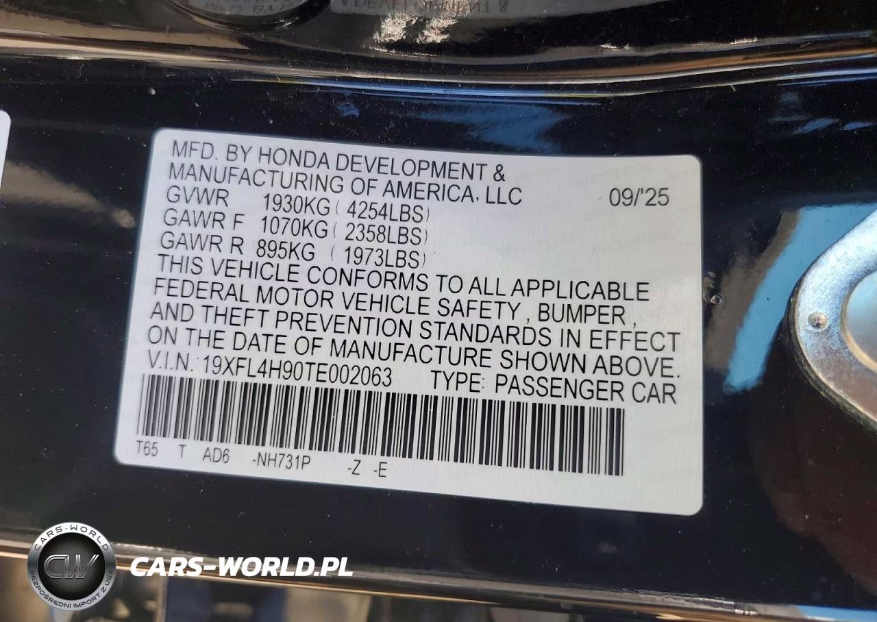 2026 Honda Civic Sport Touring VIN:19XFL4H90TE002063 - 12