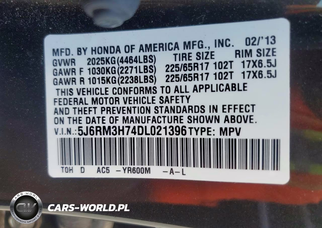 2013 Honda Cr-V Exl VIN:5J6RM3H74DL021396 - 13