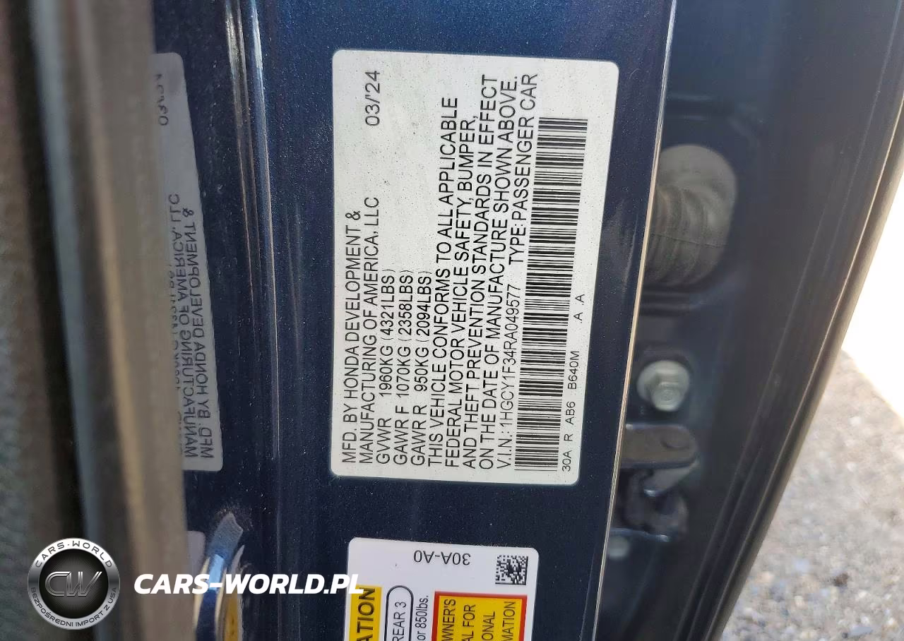 2024 Honda Accord Ex VIN:1HGCY1F34RA049577 - 12